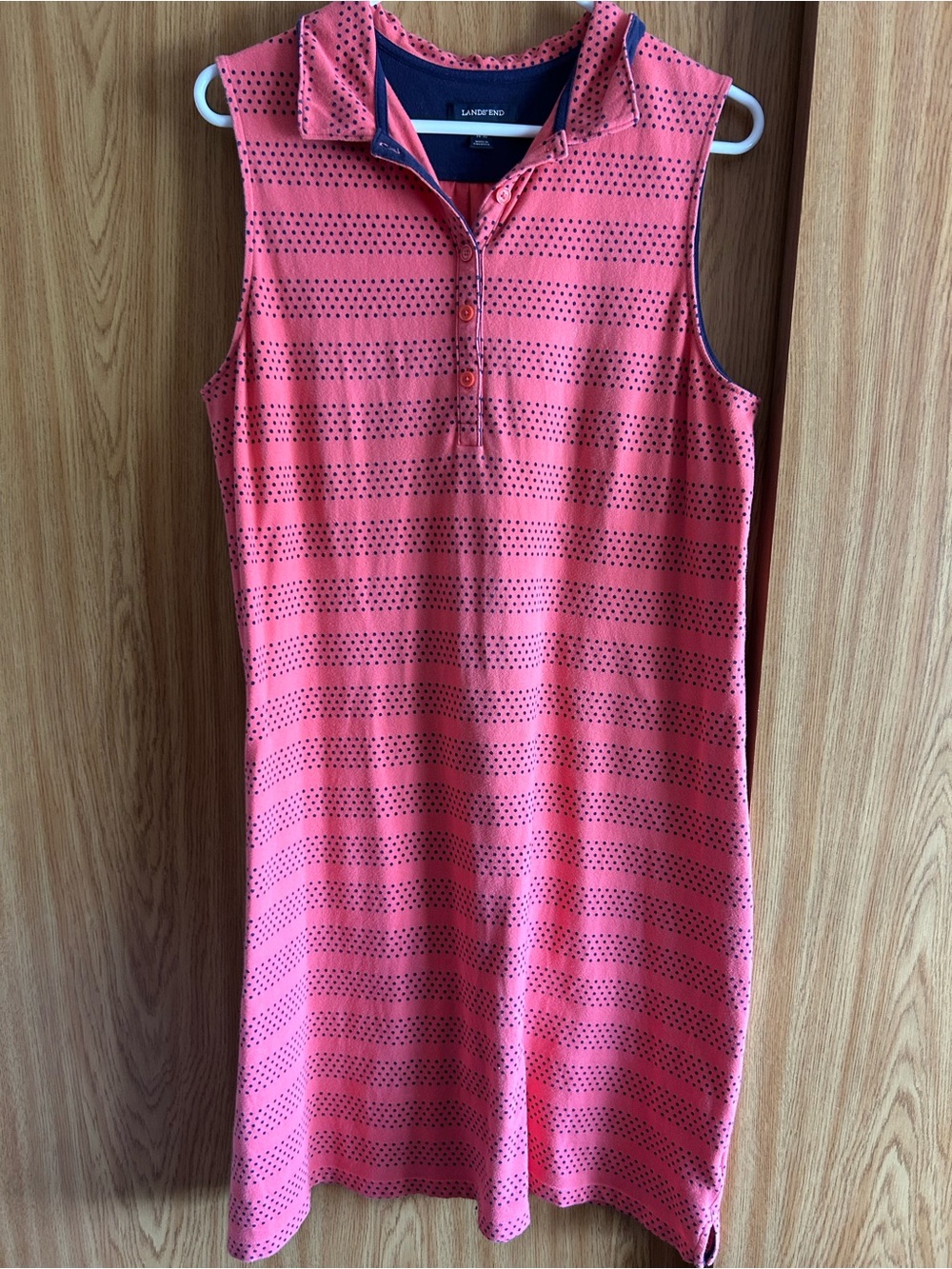 Lands' End Coral Pink Sleeveless Polo Midi Dress